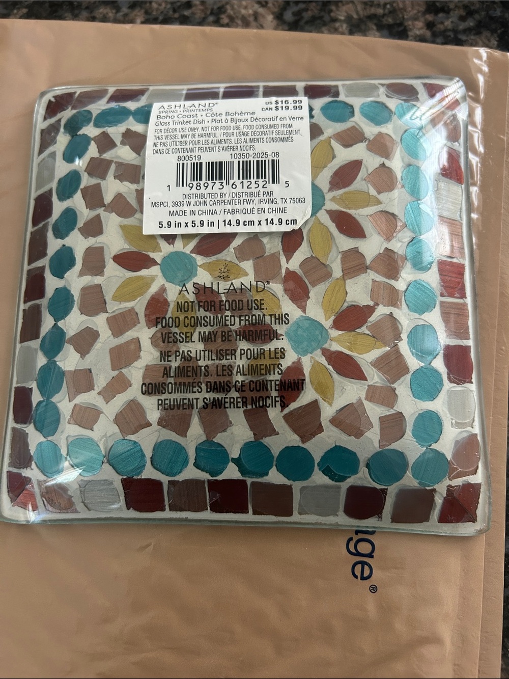 ASHLAND BOGO COAST MOSAIC GLASS TRINKET DUSH 5.9x5.9" NWT - Picture 3 of 3